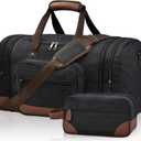 Litvyak Duffle Bag for Travel, 50L Canvas Travel Duffel Bags Overnight Weekend Gym Carry On Luggage Bag for Men & Women(Black+Toiletry Bag)