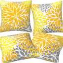 Yellow Pillow Covers 18x18 Inch Set of 4 Yellow Gray Dahlia Flower Throw Pillows Modern Geometric Floral Square Cushion Covers for Sofa Couch Bed Living Room Decorative Pillowcases