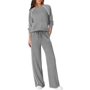 Sampeel Women 2 Piece Lounge Sets Sweatsuit Fall Outfits Matching Wide Leg pants Set Tracksuit Trendy Clothes (Medium, Grey)