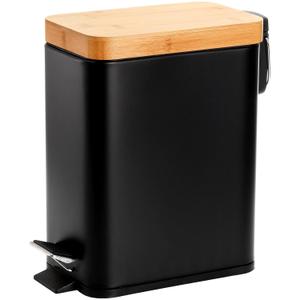 Peohud 1.3 Gallon Step Trash Can with Soft Close Lid, Bathroom Garbage Can with Removable Liner Bucket and Handle for Kitchen, Bedroom, Craft Room, Office, RV, Black