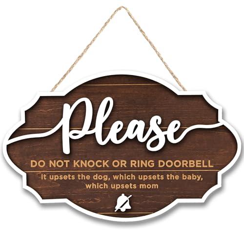 Woodamore Do Not Ring Doorbell Sign Baby Sleeping - Please Do Not Knock or Ring Doorbell Signs, No Soliciting Baby Sleeping Sign for Front Door
