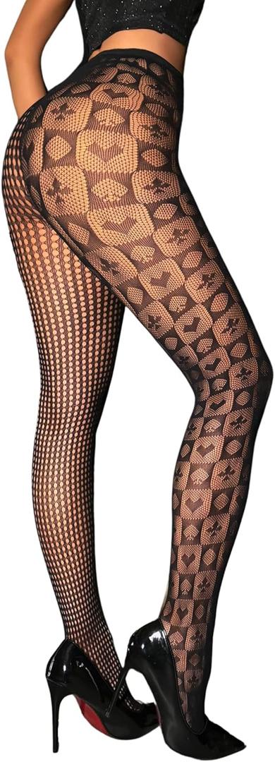 Poker Fishnet Tights Queen of Hearts Spade Playing Cards Stockings for Rave Cosplay Party Burlesque Clown Evening
