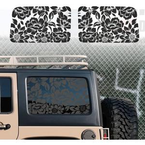 Floral Flower Print Rear Window Decals Fit 2018-2023 Wrangler 4 Door JLU Rear Quarter Window 2018 2019 2020 2021 2022 - Flowers Floral Decal Sticker Vehicle Vinyl Matte Black(4 Door only)