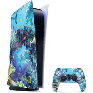 MightySkins Glossy Glitter Gaming Skin for PS5 / PlayStation 5 Digital Edition Bundle - Ocean Friends | Durable High-Gloss Glitter Finish | Easy to Apply and Change Styles | Made in The USA