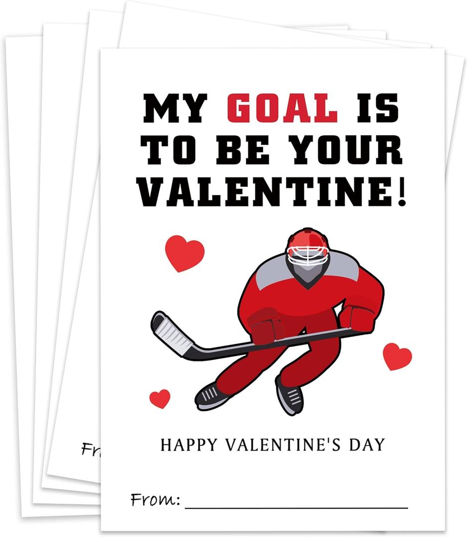 Hockey Valentine's Day Cards for Kids Classroom, Pack of 30 Classroom Valentines Cards, School Exchange for Boys and Girls, Valentine's Day Gift Tags for Class- QR03