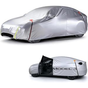 Wigoo Tesla Model 3 Car Cover Accessories (20172026), Custom Fit All-Weather Outdoor, Waterproof UV Sun & Heat Protection, Ventilated Design, Windproof, Smooth Paint-Safe Lining, Charging Port Zipper