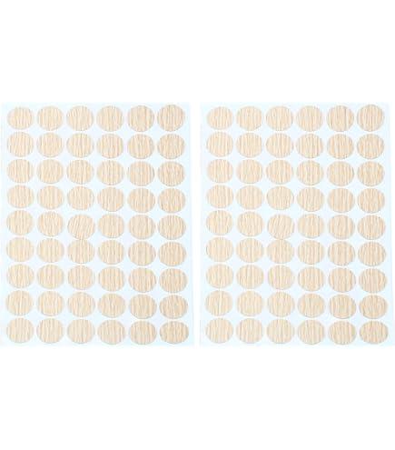 Self-Adhesive Screw Hole Stickers PVC Cover Caps Dustproof for Wooden Furniture Cabinet 21mm 2 Sheets/108 Pcs Light Oak
