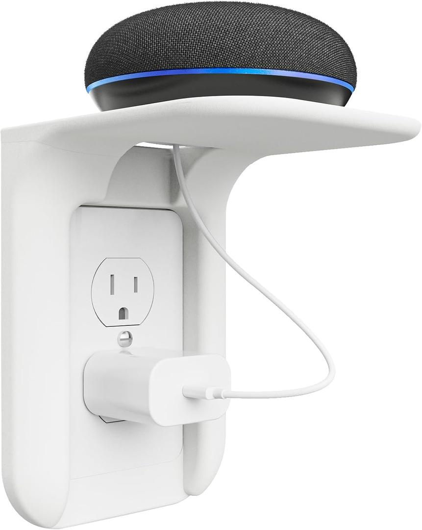 WALI Outlet Shelf Wall Holder, Bathroom Shelf up to 10lbs Standard Vertical Duplex Wall Organizer for Smart Home Decor Space Saving Power Tools, Toothbrush, White