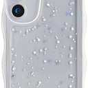 GUNPRIO Glitter Case for Galaxy A35 5G, Cute Wave Frame Curly Shape Sparkly Shiny Cover, Samsung Galaxy A35 Bling Cover Stylish Durable Protective Case for Girls Women, Clear, Pack 2