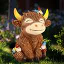 Solar Garden Statue Highland Cow Figurine with Funny Gnomes Garden Outdoor Decor for Yard Patio Lawn Christmas Housewarming Gifts for Women,Mom,Grandma (Brown)