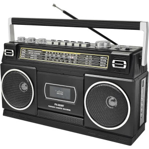 Cassette Player Boombox with Bluetooth, AM/FM/SW Radio & Record to USB, 24W Stereo Sound, 4 Power Modes, Portable Retro Stereo for Indoor Outdoor, Classic Black