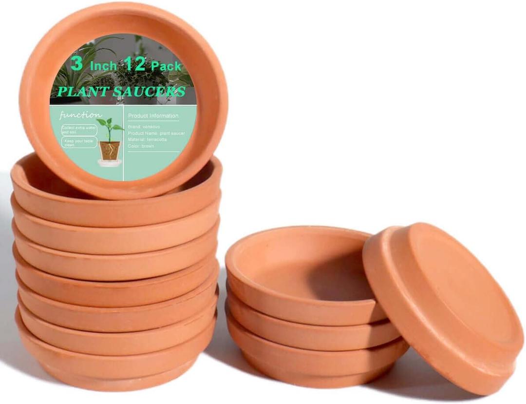 vensovo 3 Inch Terracotta Plant Saucer Pots Tray - 32 pcs Mini Planter Saucers for Indoor & Outdoor Plants, Small Clay Trays Perfect for 2 Inch 2.5Inch Flower Pot (Brown)