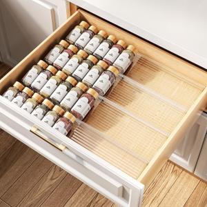 MUDEELA Clear Spice Drawer Organizer, 4 Tier- 2 Set (8 Packs) Spice Rack for Drawer, Expandable From 11" to 22" Kitchen Seasoning Organizers and Storage for Drawer (Jars not included)