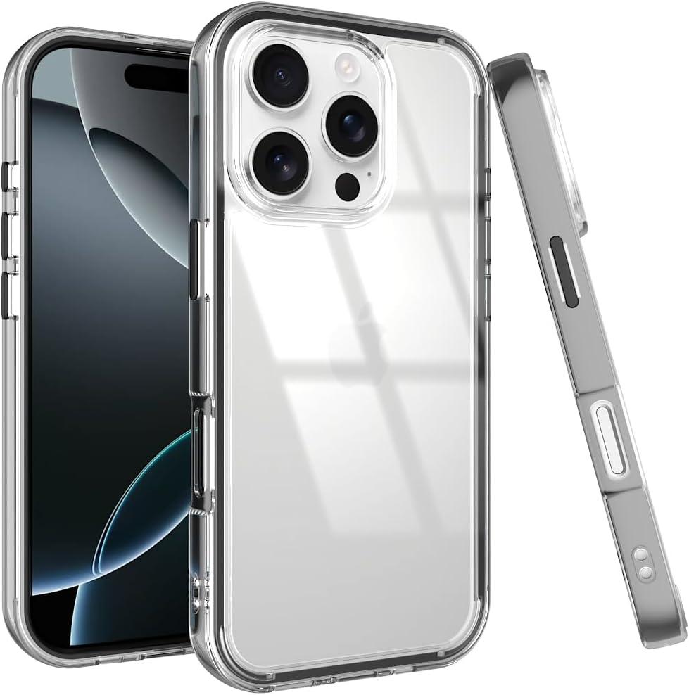 Puxicu Acrylic 2 in 1 for iPhone 16 Pro Max CaseAnti-Yellowing, Military-Grade Protection, Drop Shockproof Slim Phone Cover for iPhone 16 Pro Max 6.9", Clear+Black
