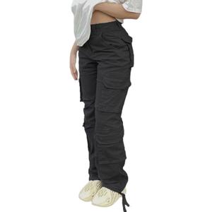 Viatabuna High Waisted Cargo Pants for Women Baggy Y2k Straight Wide Leg Pants with Pockets Streetwear (Medium)