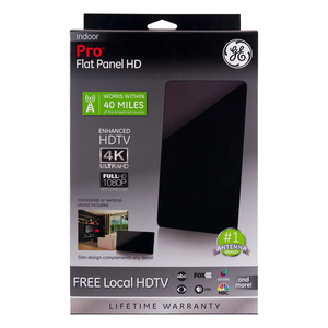 GE PRO Flat Panel HD Indoor Antenna - Free Local HDTV 4K UltraHD Full 1080P