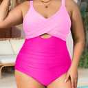 Daci Plus Size One Piece Swimsuits - Tummy Control Bathing Suit for Women Cutout Swimwear (Pink, XL)