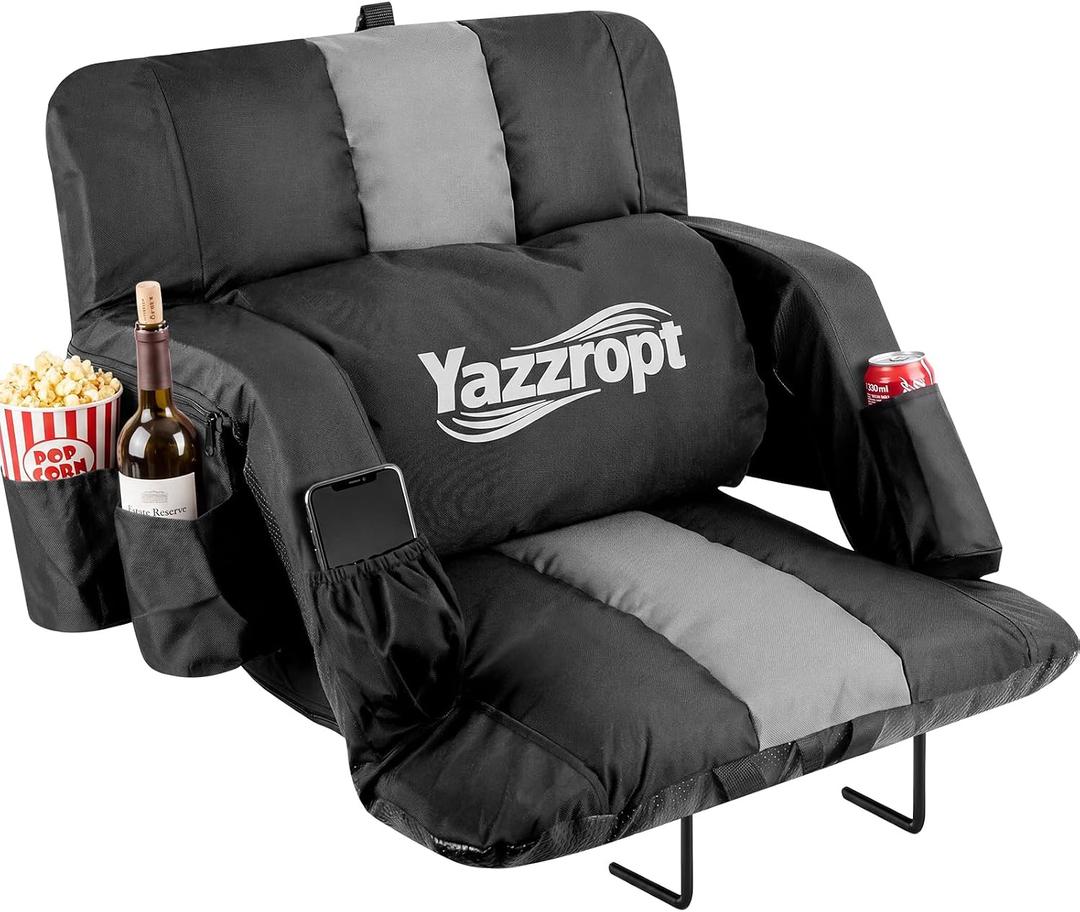 Wide Stadium Seats with Back Support for Bleachers, Extra Thick Padded Bleacher Seat with 6 Adjustable Backrest Positions, Lumbar Pillow & Cup Holder, Portable Stadium Chair for Sports Events