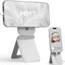 MOFT Phone Stand, Magnetic Phone Tripod Stand Stain-Resistant MOVAS Leather & Angle Adjustment & Strong Magnets Tripod for iPhone 16/15/14/13/12 (Included Metal Ring)-Misty Cove (without Card Slot)