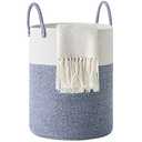 Cotton Rope Laundry Hamper by YOUDENOVA, 58L - Woven Collapsible Laundry Basket - Clothes Storage Basket for Blankets, Laundry Room Organizing, Bedroom Storage, Clothes Hamper – Blue
