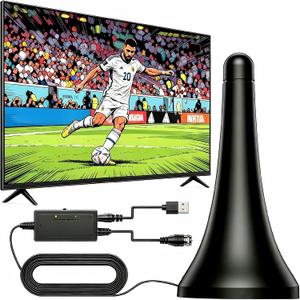 TV Antenna for Smart TV, Indoor Antenna for Local Channels, Long Range Reception, Supports 4K 1080p HD, Amplified Signal Booster, 9.84FT Coax Cable, Easy Installation