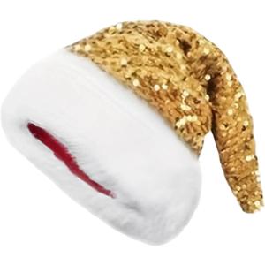 IZUS Women Men Christmas Santa Hat Velvet Red Hats with Fluffy Plush White Brim/Pom for Xmas New Years Holidays Party (One Size, Sequins-gold)