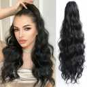 Pony Tails for Women Claw Clip Ponytail Extension Wavy 22" Synthetic Clips in Ponytails Hair Extensions Wigs Fluffy Hairpieces for Wedding Party Daily Use 6 Oz Natural Black