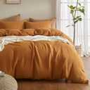 SE SOFTEXLY Muslin Duvet Cover Queen Size, 100% Washed Cotton Duvet Cover Set, Ultra Soft Comforter Cover Linen Like, 3 Pieces Minimalist Gauze Duvet Cover with 2 Pillowcases, 90"x90", Pumpkin