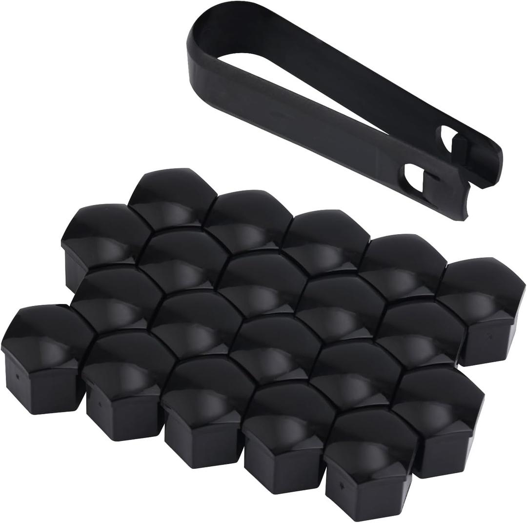BOXOB 20pcs 21mm Hexagonal Nut Covers, Car Wheel Lug Nut Covers with Removal Tool Wheel Bolt Caps Automotive Exterior Accessories for Most Car (Black)