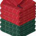 Artoid Mode Checkered Designed Cotton Red Green Terry Kitchen Dish Cloths, 12x12 Inch Soft Absorbent Quick Drying Cleaning Kitchen Rags Set of 6