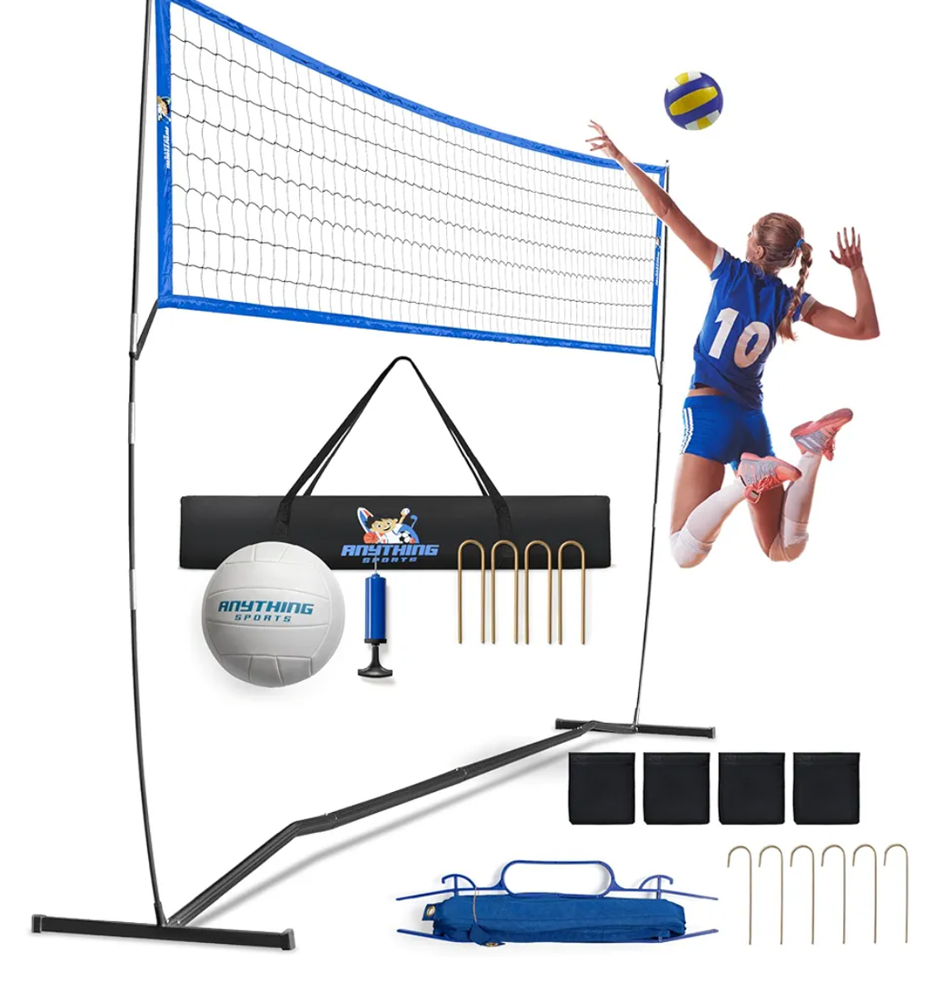 Outdoor Volleyball Net for Backyard. 12FT, 4 Adjustable Height Options, Ball with Pump, Boundary Markers, Carry Case and Stakes Included