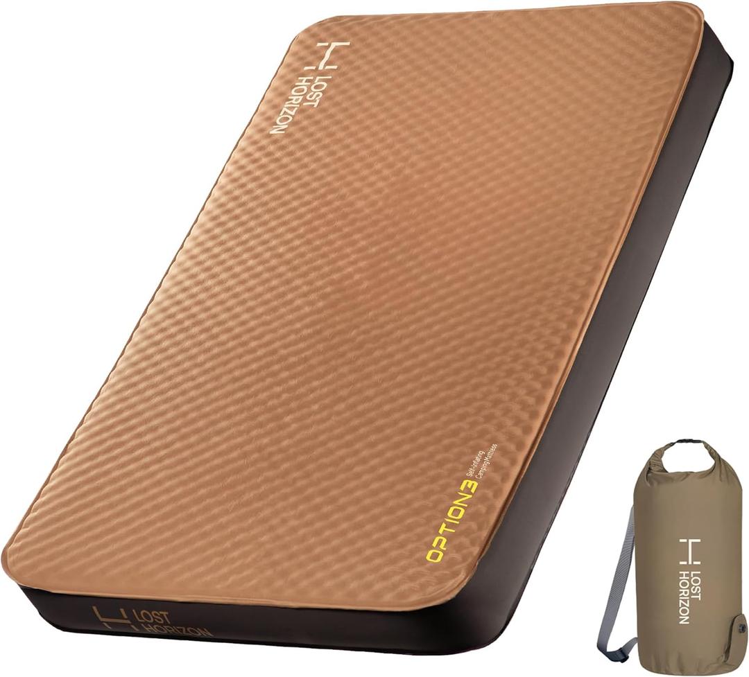 LOSTHORIZON Air & Foam Camping Mattress, Self-Inflating Sleeping Pad, 4.5" Thick, with Pump Sack, Twin (Brown)