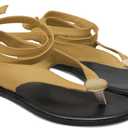 Strap Flip Flop Flat Sandals for Women with Metal Circular Ankle Strappy Ladies Fashion Cute Summer Thong Sandals Dressy. (5, Yellow-1)