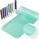 Non-Slip Bath Tub Mat, 39x16 Inch Extra Large Shower Mat with Drain Holes & Suction Cups, Machine Washable, Clear Green