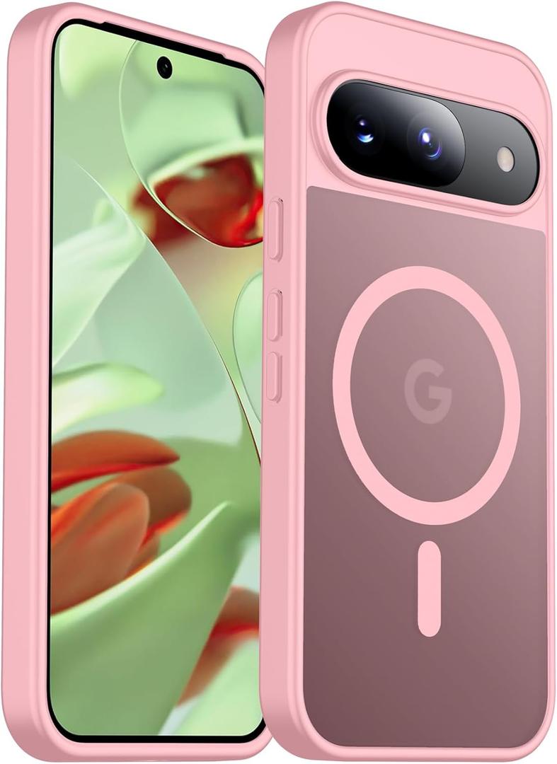 teloxy Magnetic for Google Pixel 9 Pro Case/Google Pixel 9 Case,[Military Drop Protection] [Anti-Fingerprint] Slim Translucent Matte Back Phone Case,Pink