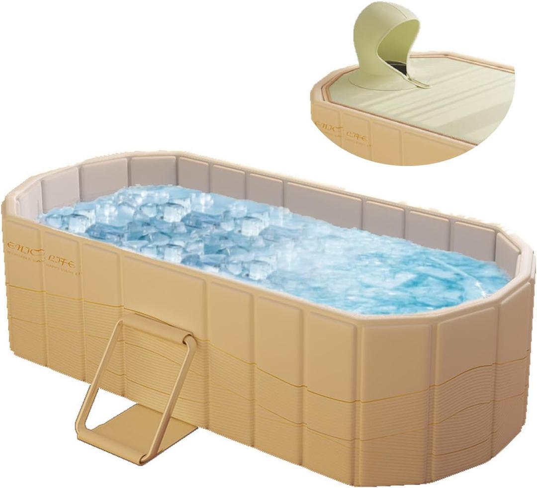 YYW Adults Portable Bathtub Foldable Soaking Standing Bath Tub Japanese SPA Sauna Collapsible Hot Ice Bath Tub for Shower Stall Bathroom (Gold with lid,150 * 86 * 50cm (L*W*H)) YYW Adults Portable Bathtub Foldable Soaking Standing Bath Tub Japanese SPA Sauna Collapsible Hot Ice Bath Tub for Shower Stall Bathroom (Gold with lid,150 * 86 * 50cm (L*W*H))
