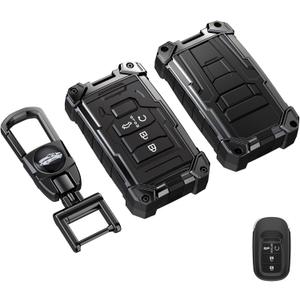 Heavy Key Fob Cover for Honda, Keychain, Metal Silicone Key Fob Case Compatible with Accord Civic HR-V CR-V Pilot 2021-2024 (Black, S Buckle)