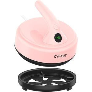 Calogy Mini Heat Press, Small Round Heat Press Machine 5" Diameter, Portable Iron 4 Levels Temp Max 410℉ for Heating Transfer Sublimation Crafts, DIY Coaster, Bag, Pillow, Ceramic (Baby Pink-5IN)