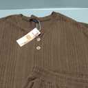 Dokotoo 2 Piece Lounge Sets for Women Ribbed Knit Button V Neck Long Sleeve Tops Matching Pants Pajamas Set 2025 Fall Outfits (Small, Brown)