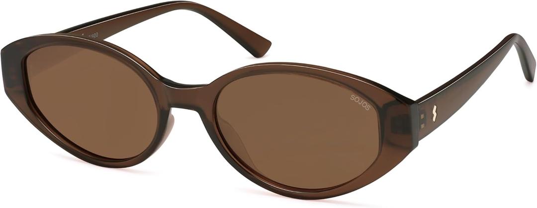 SOJOS Retro Oval Polarized Sunglasses for Women Chic Cat Eye Trendy Vintage Shades UV400 Protection (Brown)
