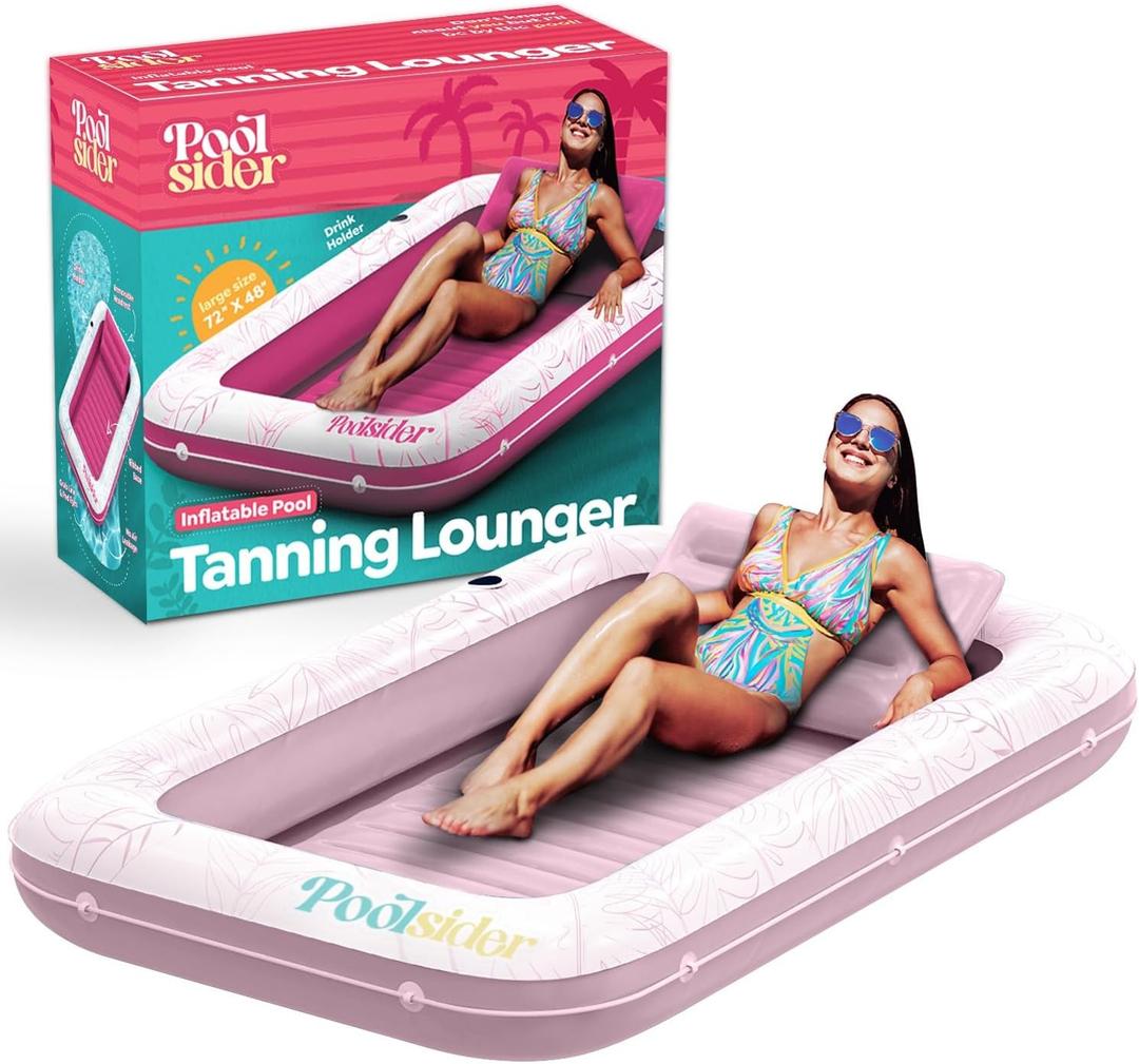 Premium Inflatable Tanning Pool Lounger | XL Inflatable Tanning Bed for Adults - 4 in 1 Multipurpose Suntan Tub | Pool Floats Adults, Inflatable Pool Float | Tanning Float - Sunbathing Pool Raft, Pink