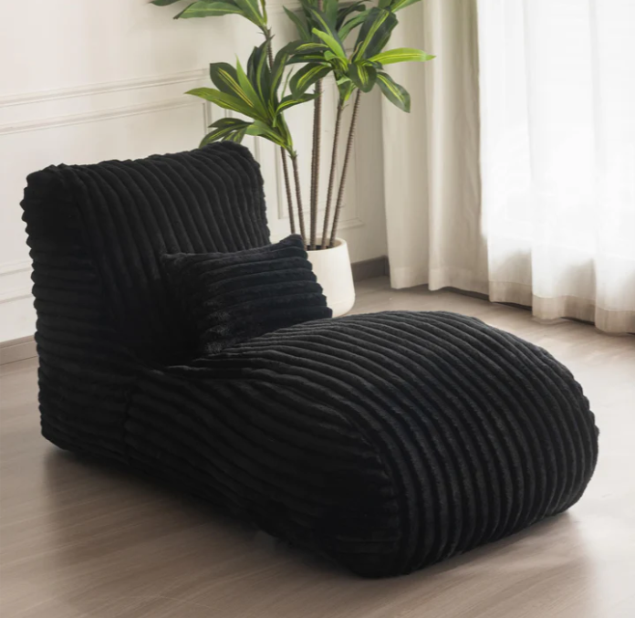 MAXYOYO Chaise Lounge with Pillow, Ergonomic Chaise Lounge Chair Indoor, Soft Fabric Velvet Floor Sofa, Fainting Couch for Bedroom Living Room, Black