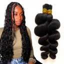 Bulk Human Hair Loose Wave - 3 Bundles (300g) Weft-Free Seamless for Box & Boho Knotless Braids 16 Inch Natural Black