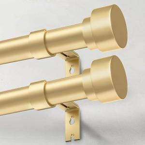 IFELS 2 Pack Curtain Rods for Windows 48 to 84 Inch, 1 Inch Gold Curtain Rod for Farmhouse, Bedroom, Kitchen, Living Room, Adjustable Easy Install Curtains Rods(Gold,30"-90"-2Pack)