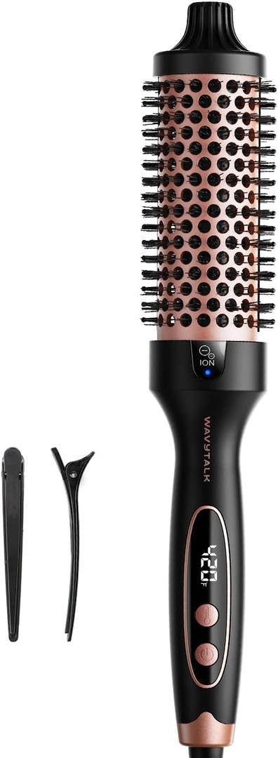 Wavytalk Blowout Boost Thermal Brush, 1.5 inch Heated Round Brush Curling Iron for Blowout Look, Dual Voltage, Ceramic Tourmaline, Ionic Technology, 5 Temperature Settings (Rose Pink)