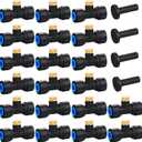 Hotop Brass Misting Nozzles 1/4 Inch Sliding Lock Mister Nozzles Tees with Plugs for Outdoor Cooling System Misting System(20 Pieces)