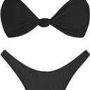 ZAFUL 2025 Cheeky Bikini Sets for Women High Cut Swimsuit Textured Ribbed Bikini Thong Bathing Suit (Large, Black)