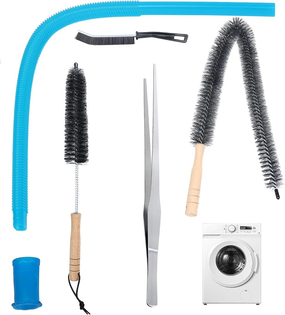 5 Pcs Dryer Vent Cleaner Kit Compatible with Most Vacuum Cleaner, Dryer Lint Brush and Vacuum Hose Attachment with Universal Elastic Connector, Tweezers for Large Debris, Quickly Lint Remover