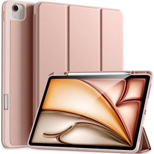 Akkerds Compatible for iPad Air 13 Inch Case (M3/M2) 2025/2024 with Pencil Holder, for iPad Pro 12.9 Case 6th/5th/4th Generation 2022/2021/2020, Trifold Stand Protective Cover/Soft TPU Back, Rose Pink 