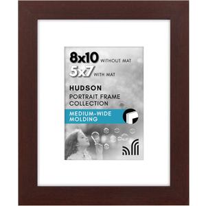 Americanflat 8x10 Picture Frame with Shatter-Resistant Glass - Use as 5x7 Frame with Mat or Display 8x10 Photo Without Mat - Hudson Collection - Wide Picture Frames for Tabletop and Wall - Mahogany